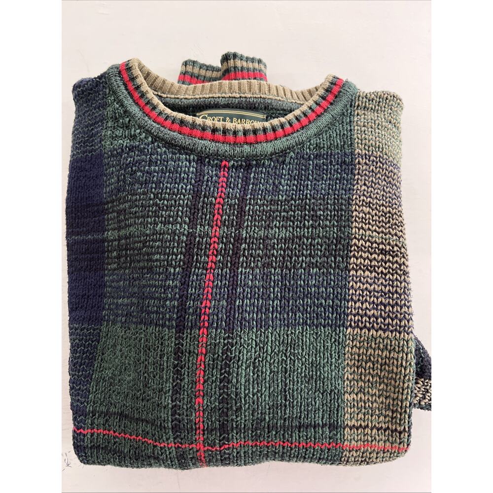 Vintage Plaid Chunky Sweater Men's Size XL 100% Cotton Green Blue Christmas - Picture 8 of 8